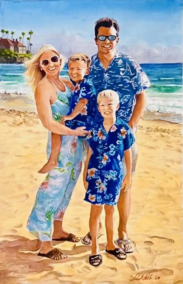 family at beach - watercolor portrait