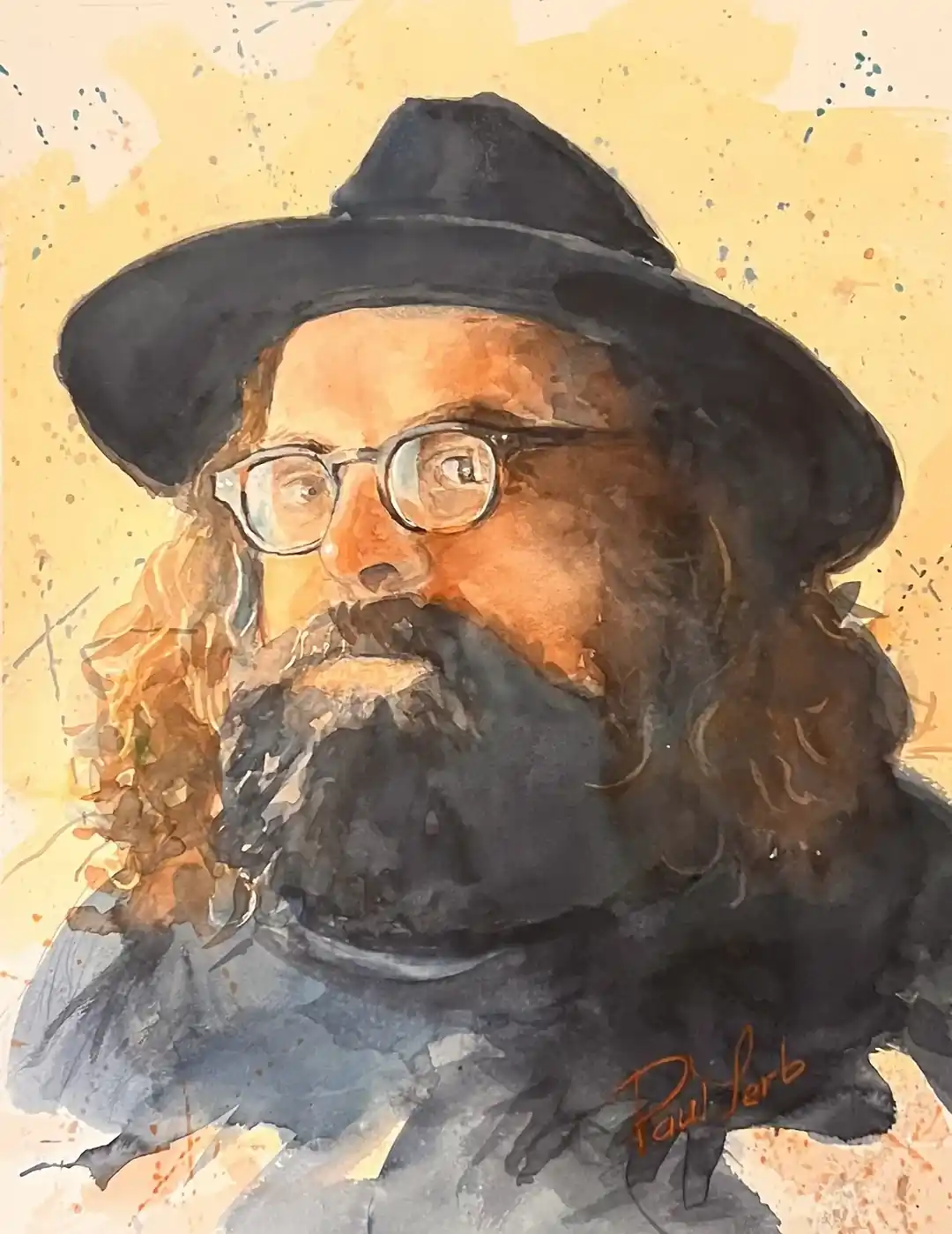 Man with glasses watercolor portrait