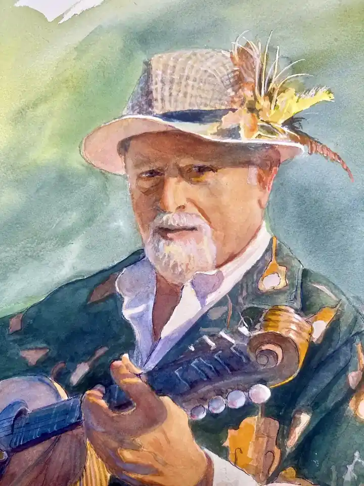 Man with instrument watercolor portrait