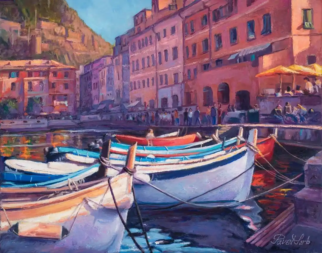 italy boats - oil painting