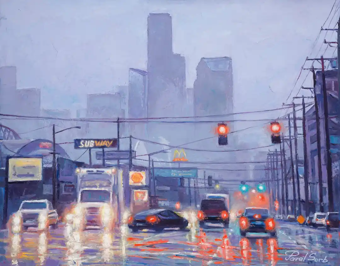 seattle at dawn - oil painting
