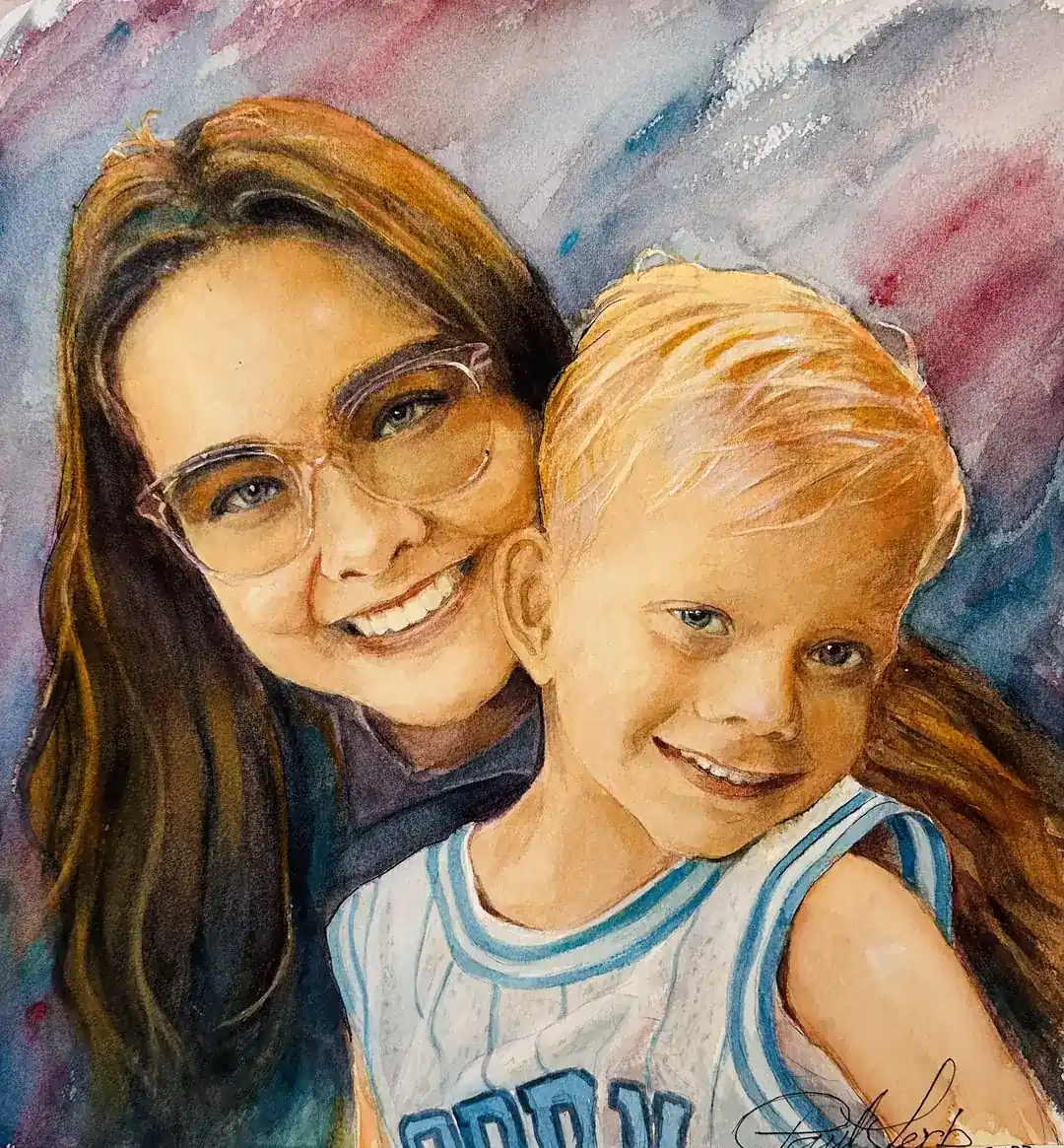 watercolor portrait daughter and son